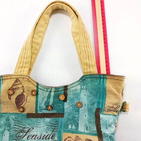 Paul Brent Seaside Blue and Tan Tropical Tote Bag Sturdy Canvas Beach Resort.... - Picture 9 of 11